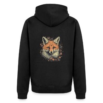 Schöner roter Fuchs Illustration Waldtier Blumen - Unisex Premium Bio Zip Hoodie - Schwarz - Hinten - Nico (187cm)