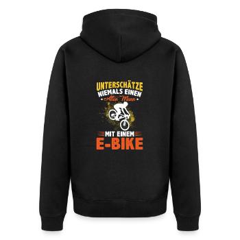 Lustiger Radfahrer Spruch Alte Mann E-Bike Fahrrad - Unisex Premium Bio Zip Hoodie - Schwarz - Hinten - Nico (187cm)