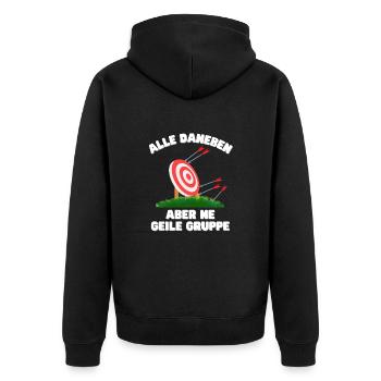 Lustiger Spruch Bogenschießen Gruppe Bogensport - Unisex Premium Bio Zip Hoodie - Schwarz - Hinten - Nico (187cm)