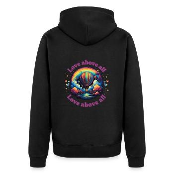 Liebe über alles Pride Heißluftballon Herzen - Unisex Premium Bio Zip Hoodie - Schwarz - Hinten - Nico (187cm)