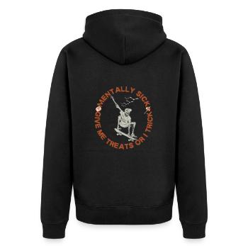 Halloween Skater Skelett mit Trick Spruch Skating - Unisex Premium Bio Zip Hoodie - Schwarz - Hinten - Nico (187cm)