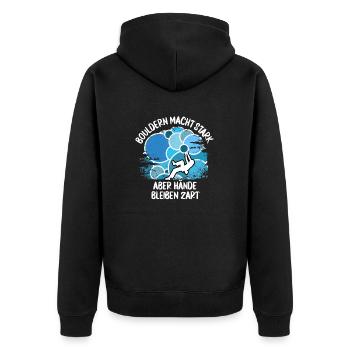 Vintage Bouldern Boulderer Klettern Kletterer - Unisex Premium Bio Zip Hoodie - Schwarz - Hinten - Nico (187cm)