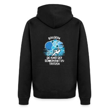 Vintage Bouldern Boulderer Klettern Kletterer - Unisex Premium Bio Zip Hoodie - Schwarz - Hinten - Nico (187cm)
