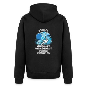 Vintage Bouldern Boulderer Klettern Kletterer - Unisex Premium Bio Zip Hoodie - Schwarz - Hinten - Nico (187cm)