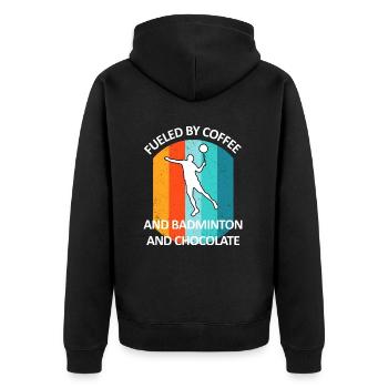 Badminton Federball Badmintonspieler Schokolade - Unisex Premium Bio Zip Hoodie - Schwarz - Hinten - Nico (187cm)