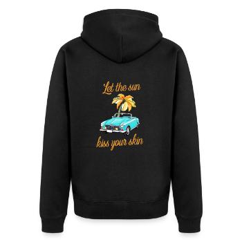 Retro Cabrio Spruch Sonne küsst die Haut Cabriolet - Unisex Premium Bio Zip Hoodie - Schwarz - Hinten - Nico (187cm)
