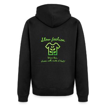 Slow fashion dicton design avec plante durable - Veste à capuche bio Premium Unisexe - noir - Dos - Nico (187cm)
