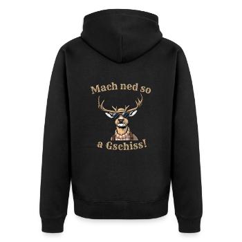 Mach ned so a Gschiss bayerischer Spruch Dialekt - Unisex Premium Bio Zip Hoodie - Schwarz - Hinten - Nico (187cm)