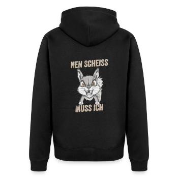 Eichhornchen wütend Spruch nen Scheiss muss ich - Unisex Premium Bio Zip Hoodie - Schwarz - Hinten - Nico (187cm)
