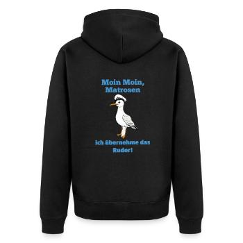 Moin Moin Matrosen ich übernehme das Ruder Möwe - Unisex Premium Bio Zip Hoodie - Schwarz - Hinten - Nico (187cm)