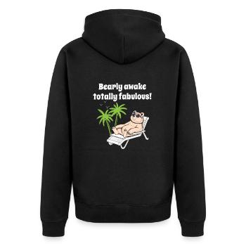 Bär mit Sonnenbrille chillt im Liegestuhl Palmen - Unisex Premium Bio Zip Hoodie - Schwarz - Hinten - Nico (187cm)