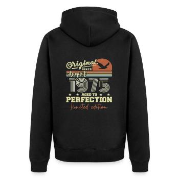 August 1975 Geburtstag August 1975 Jahrgang August 1975 - Unisex Premium Bio Zip Hoodie - Schwarz - Hinten - Nico (187cm)