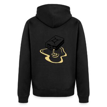 kanister_laeuft_aus_1_angep - Unisex Premium Bio Zip Hoodie - Schwarz - Hinten - Nico (187cm)