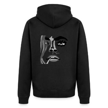 FH back & white ArtFace - Unisex Premium Bio Zip Hoodie - Schwarz - Hinten - Nico (187cm)
