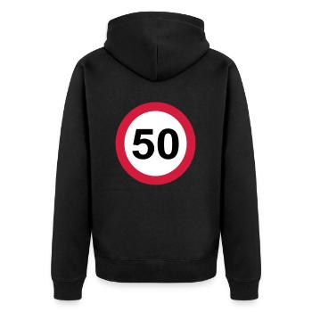 50 - Unisex Premium Bio Zip Hoodie - Schwarz - Hinten - Nico (187cm)