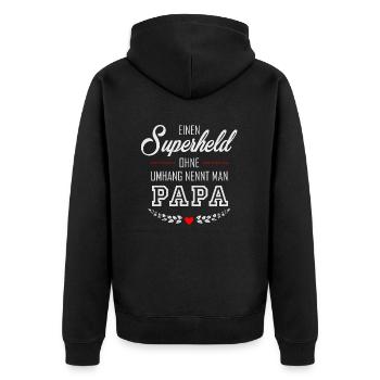 Superheld Papa - Unisex Premium Bio Zip Hoodie - Schwarz - Hinten - Nico (187cm)