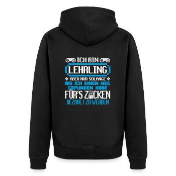 LEHRLING - Gamer - Unisex Premium Bio Zip Hoodie - Schwarz - Hinten - Nico (187cm)