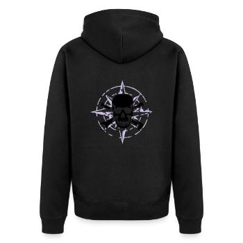 windrose_skull_02_a_2c - Unisex Premium Bio Zip Hoodie - Schwarz - Hinten - Nico (187cm)