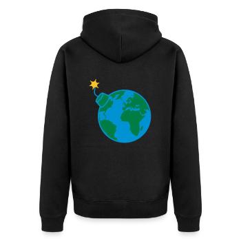 angezuendet erde planet welt rund kugel kreis text - Unisex Premium Bio Zip Hoodie - Schwarz - Hinten - Nico (187cm)