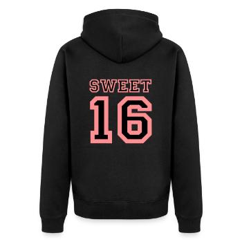 SWEET 16 - Unisex Premium Bio Zip Hoodie - Schwarz - Hinten - Nico (187cm)