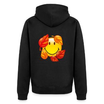 Smiley Autumn - Unisex Premium Bio Zip Hoodie - Schwarz - Hinten - Nico (187cm)