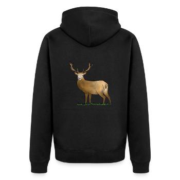 Hirsch - Unisex Premium Bio Zip Hoodie - Schwarz - Hinten - Nico (187cm)