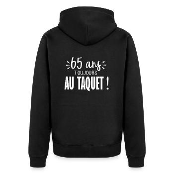65 ans toujours au taquet anniversaire 65 ans - Veste à capuche bio Premium Unisexe - noir - Dos - Nico (187cm)