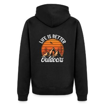 camping - Unisex Premium Organic Zip Hoodie - black - Back - Nico (187cm)