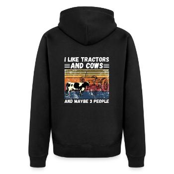 I Like Tractors And Cows And Maybe 3 People - Unisex Premium Bio Zip Hoodie - Schwarz - Hinten - Nico (187cm)