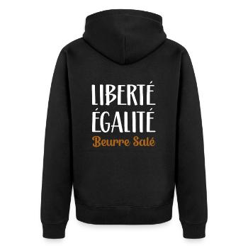 Liberté égalité beurre salé. Cadeau breton femme - Veste à capuche bio Premium Unisexe - noir - Dos - Nico (187cm)