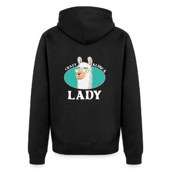 Crazy Alpaca Lady Alpacas - Unisex Premium Organic Zip Hoodie - black - Back - Nico (187cm)