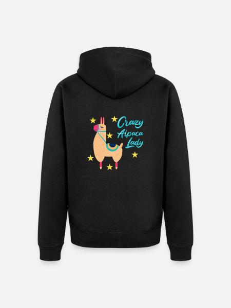 Crazy Alpaca Lady Alpaka - Unisex Premium Organic Zip Hoodie - black