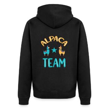 Alpaca Team Funny Alpaca - Unisex Premium Organic Zip Hoodie - black - Back - Nico (187cm)