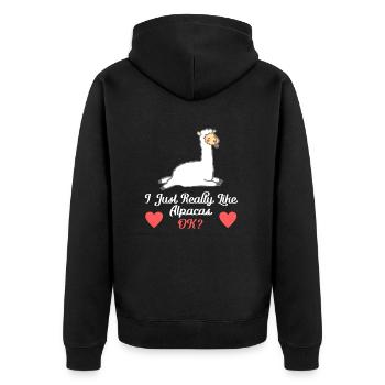 J’aime les alpagas ok? Alpaga - Veste à capuche bio Premium Unisexe - noir - Dos - Nico (187cm)