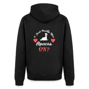 J’aime les alpagas ok? Alpaga - Veste à capuche bio Premium Unisexe - noir - Dos - Nico (187cm)