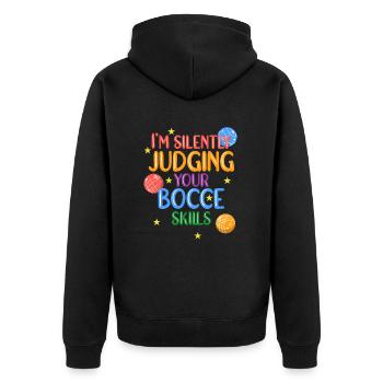 Boccia Boule Petanque - Unisex Premium Bio Zip Hoodie - Schwarz - Hinten - Nico (187cm)