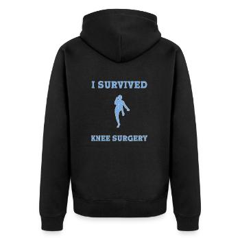 Knie Operation OP Knie OP - Unisex Premium Bio Zip Hoodie - Schwarz - Hinten - Nico (187cm)