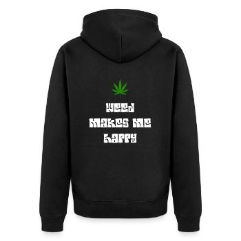 weed macht mich glücklich Cannabis Marihuana - Unisex Premium Bio Zip Hoodie - Schwarz - Hinten - Nico (187cm)