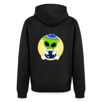 Süßes Alien - Unisex Premium Bio Zip Hoodie - Schwarz - Hinten - Nico (187cm)