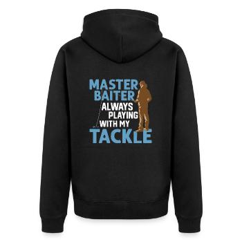 Master Baiter Always Playing With My Tackle Angler - Unisex Premium Bio Zip Hoodie - Schwarz - Hinten - Nico (187cm)