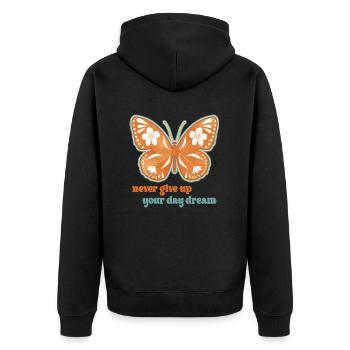 Schmetterling Blume blumig Sprüche Spruch Blumen - Unisex Premium Bio Zip Hoodie - Schwarz - Hinten - Nico (187cm)