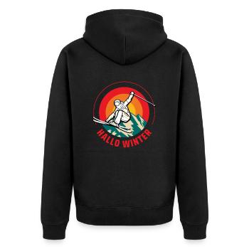 Hello Winter - Unisex Premium Organic Zip Hoodie - black - Back - Nico (187cm)