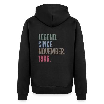 Legende seit November 1986 - Unisex Premium Bio Zip Hoodie - Schwarz - Hinten - Nico (187cm)
