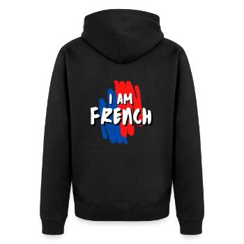 I AM FRENCH! - Unisex Premium Organic Zip Hoodie - black - Back - Nico (187cm)