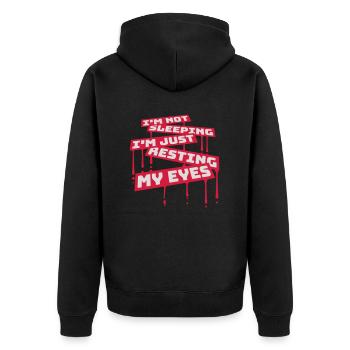 im not sleeping Zitat - Unisex Premium Bio Zip Hoodie - Schwarz - Hinten - Nico (187cm)