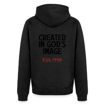 Créé à l’image de Dieu est 1994 - Veste à capuche bio Premium Unisexe - noir - Dos - Nico (187cm)