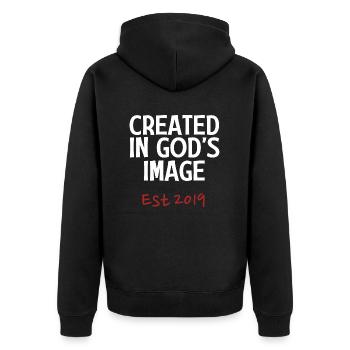 Créé à l’image de Dieu Est 2019 - Veste à capuche bio Premium Unisexe - noir - Dos - Nico (187cm)