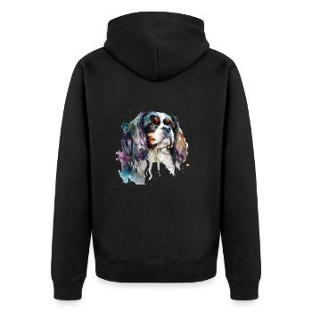 Cavalier King Charles Hund Aquarell Art-Motive - Unisex Premium Bio Zip Hoodie - Schwarz - Hinten - Nico (187cm)