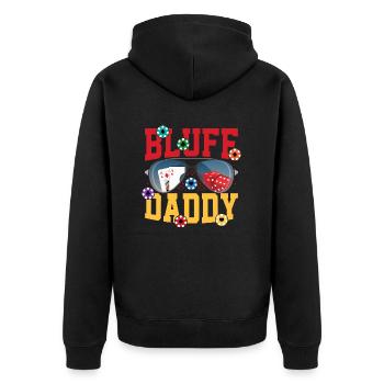 Bluff Daddy Card Player Poker - Unisex Premium Bio Zip Hoodie - Schwarz - Hinten - Nico (187cm)