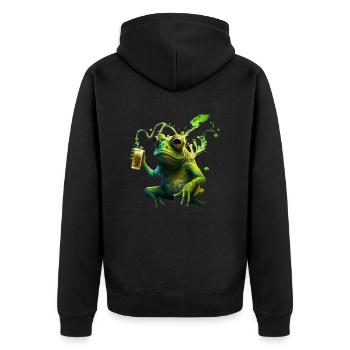 Lustiger Frosch genießt sein Bier - Unisex Premium Bio Zip Hoodie - Schwarz - Hinten - Nico (187cm)